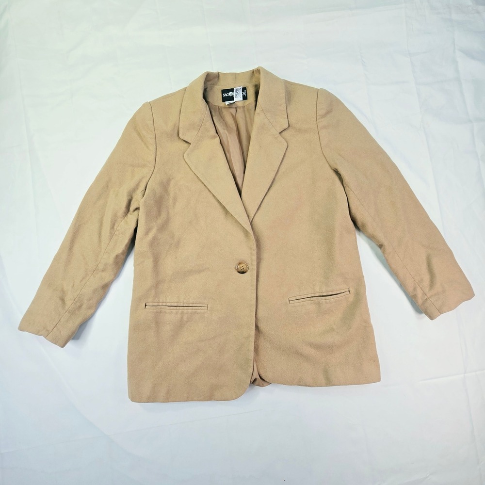 Sag Harbor Women's Blazer Size 12 Petite Tan Pure New Wool Single Button Coat